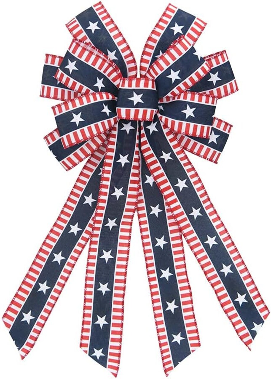 Large Patriotic Bows for Wreath - Memorial Day Red Blue White Stars for Front Door Decoration
